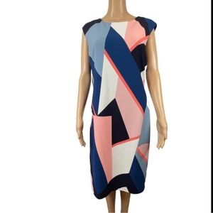 Vince Camuto Multicolored Geometric Fit and Flair Sleeveless Midi Dress NWT 12